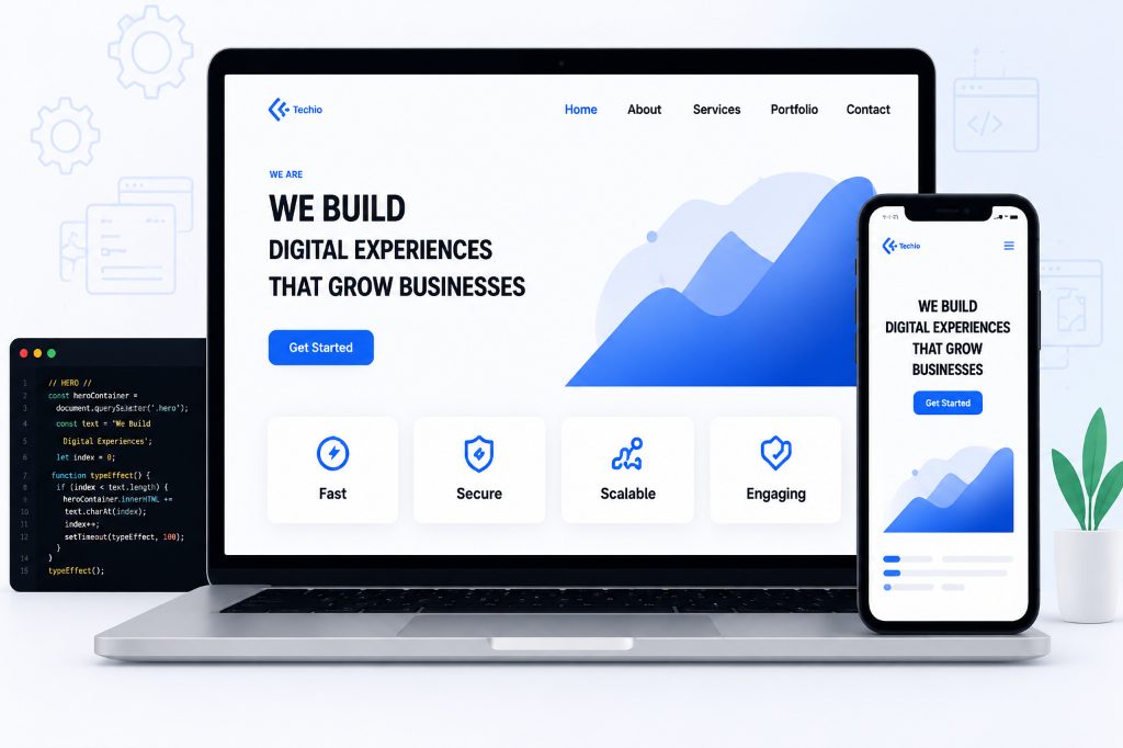 Web development mockup with code and devices
